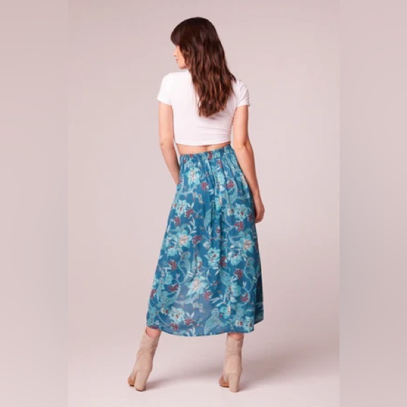 NWT Band Of The Free CELENE TEAL FLORAL LAYERED MIDI SKIRT Bohemian High Low - Picture 3 of 5